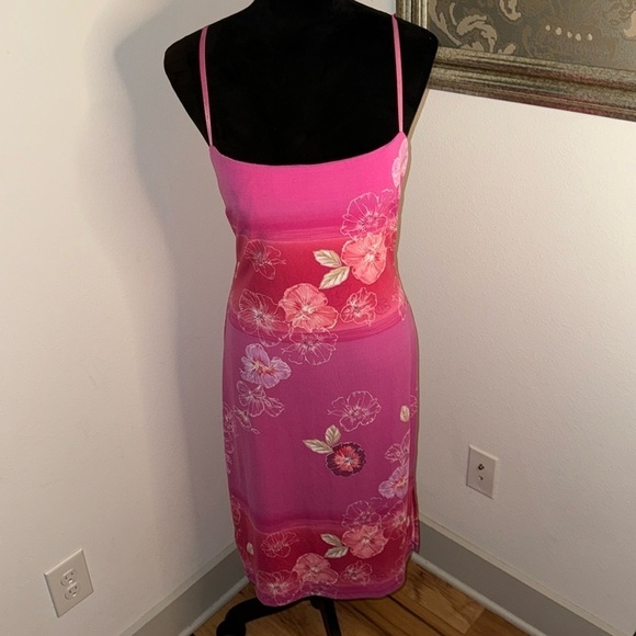 BCBGMAXAZRIA pink floral print midi slip chemise dress Sz M - Picture 1 of 7